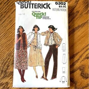 Vintage 1980s Butterick 6302 Sewing Pattern Sz S Jacket Vest Pant Skirt COMPLETE